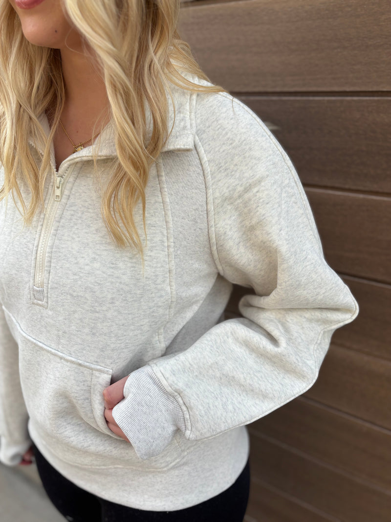 Oatline Half-Zip Sweatshirt - Heather Bone