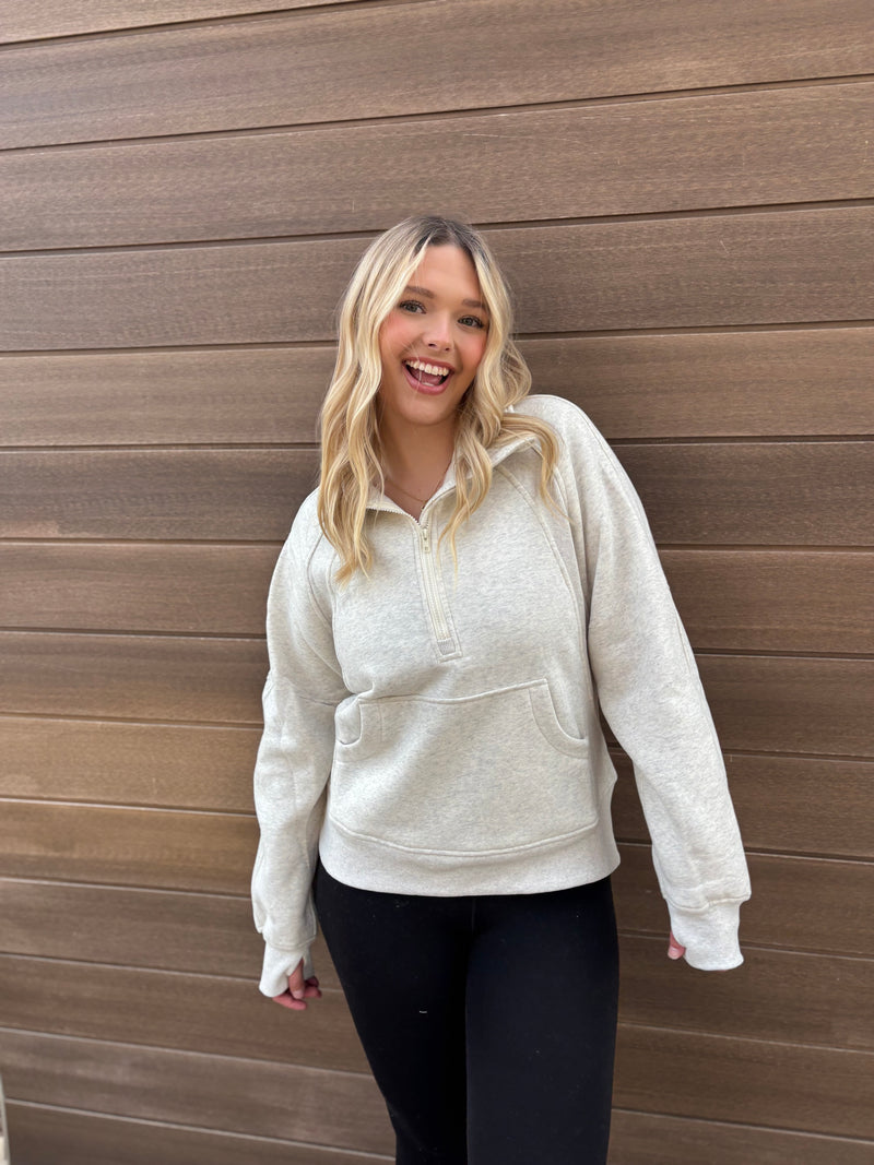 Oatline Half-Zip Sweatshirt - Heather Bone