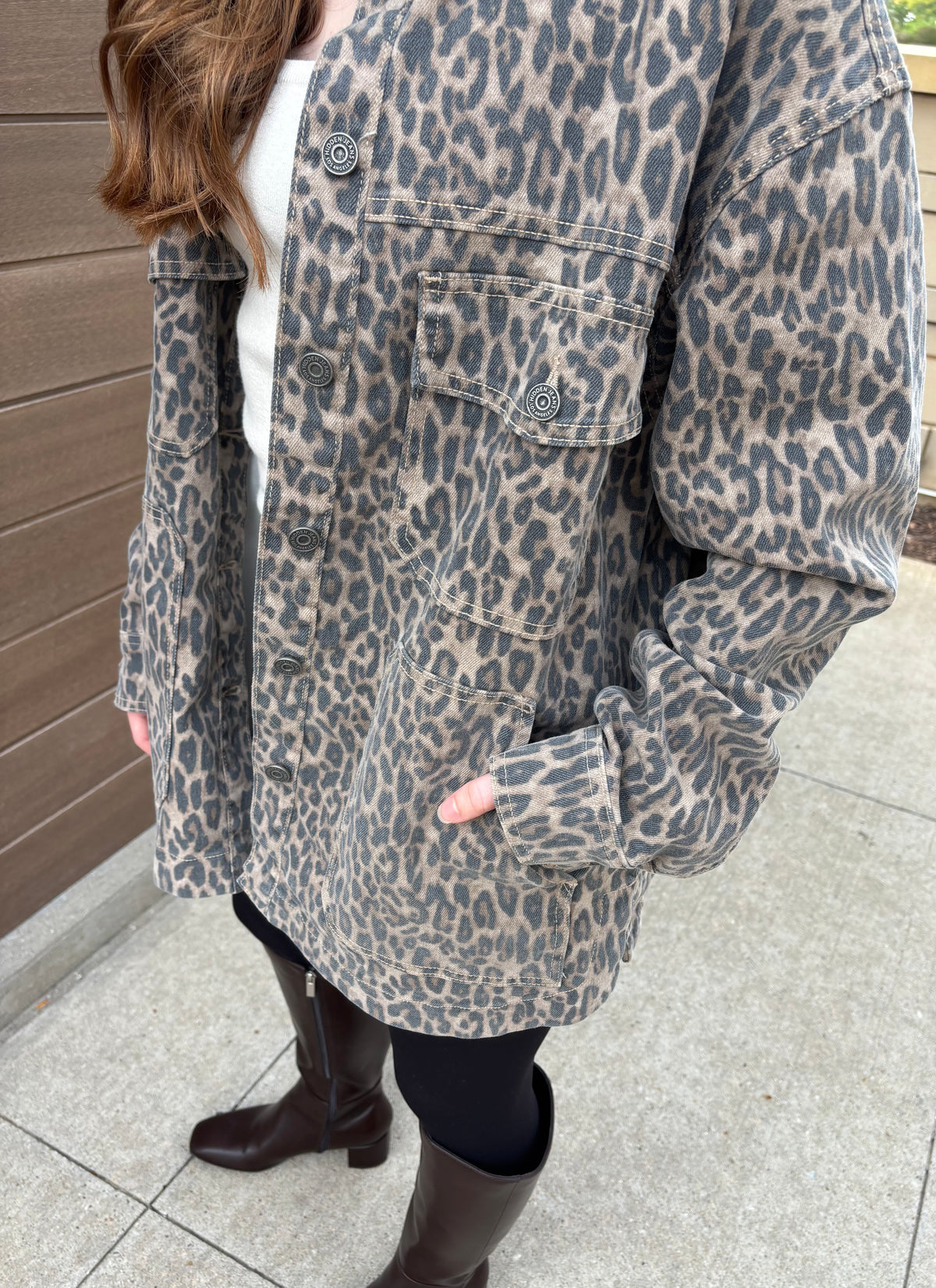 Hidden Jean Cheetah Oversized Shacket