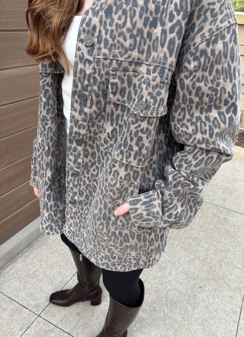 Hidden Jean Cheetah Oversized Shacket