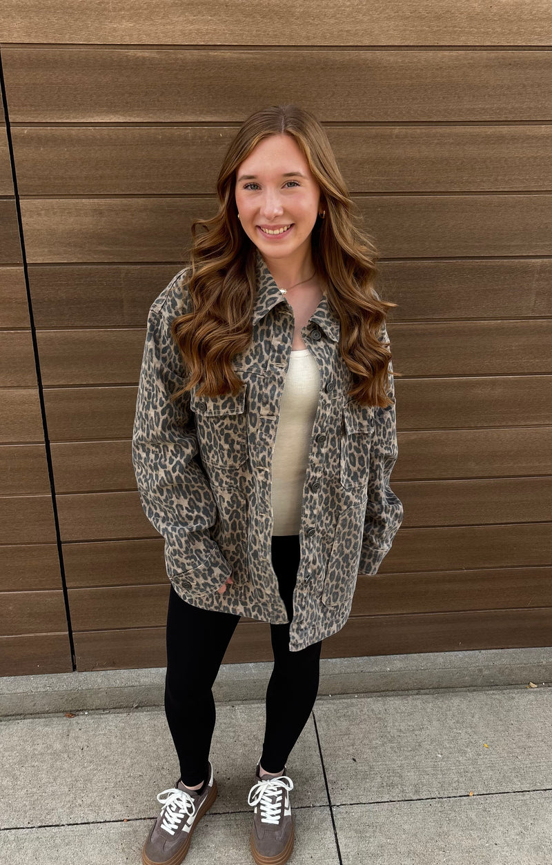 Hidden Jean Cheetah Oversized Shacket