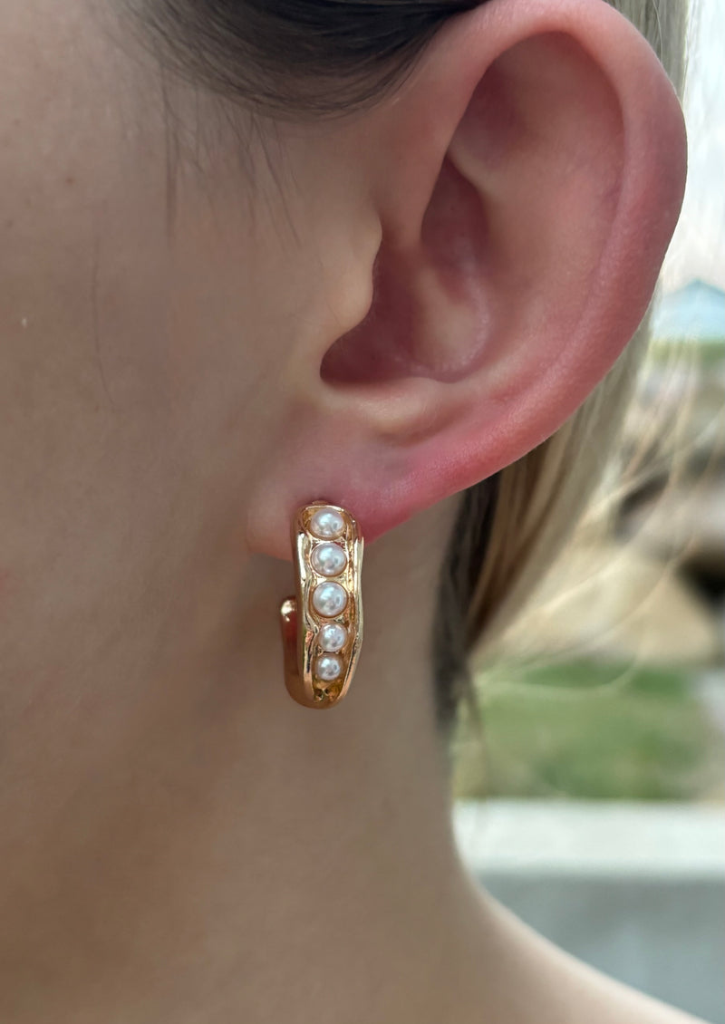 Intertwined Pearl Hoop Earrings