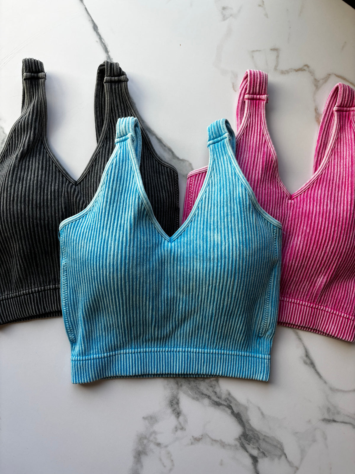Ribbed Bra Tank - Sky Blue