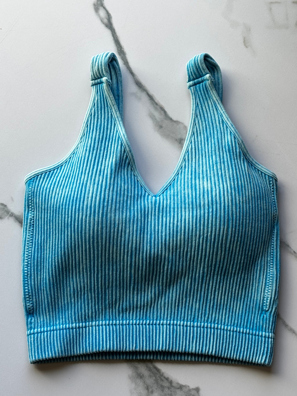 Ribbed Bra Tank - Sky Blue