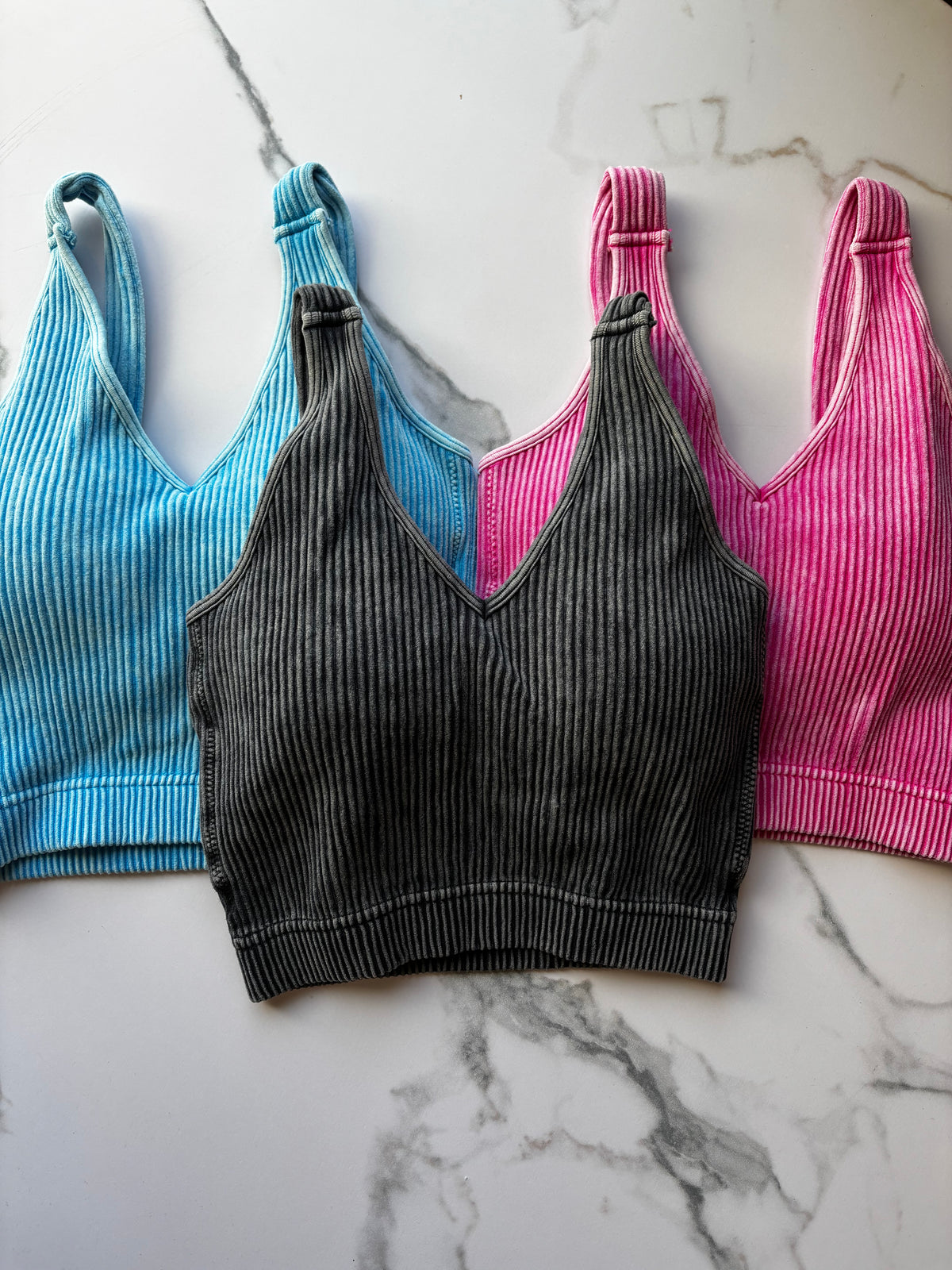 Ribbed Bra Tank - Ash Black