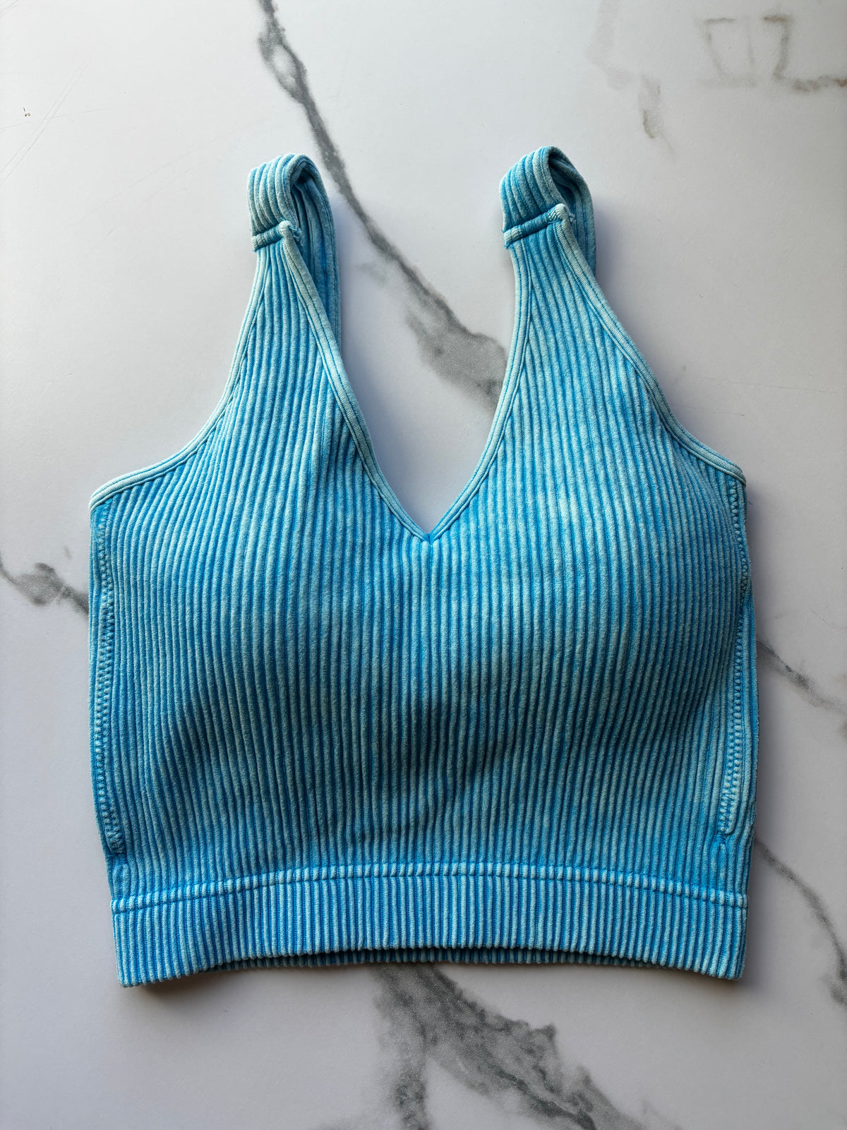 Ribbed Bra Tank - Sky Blue