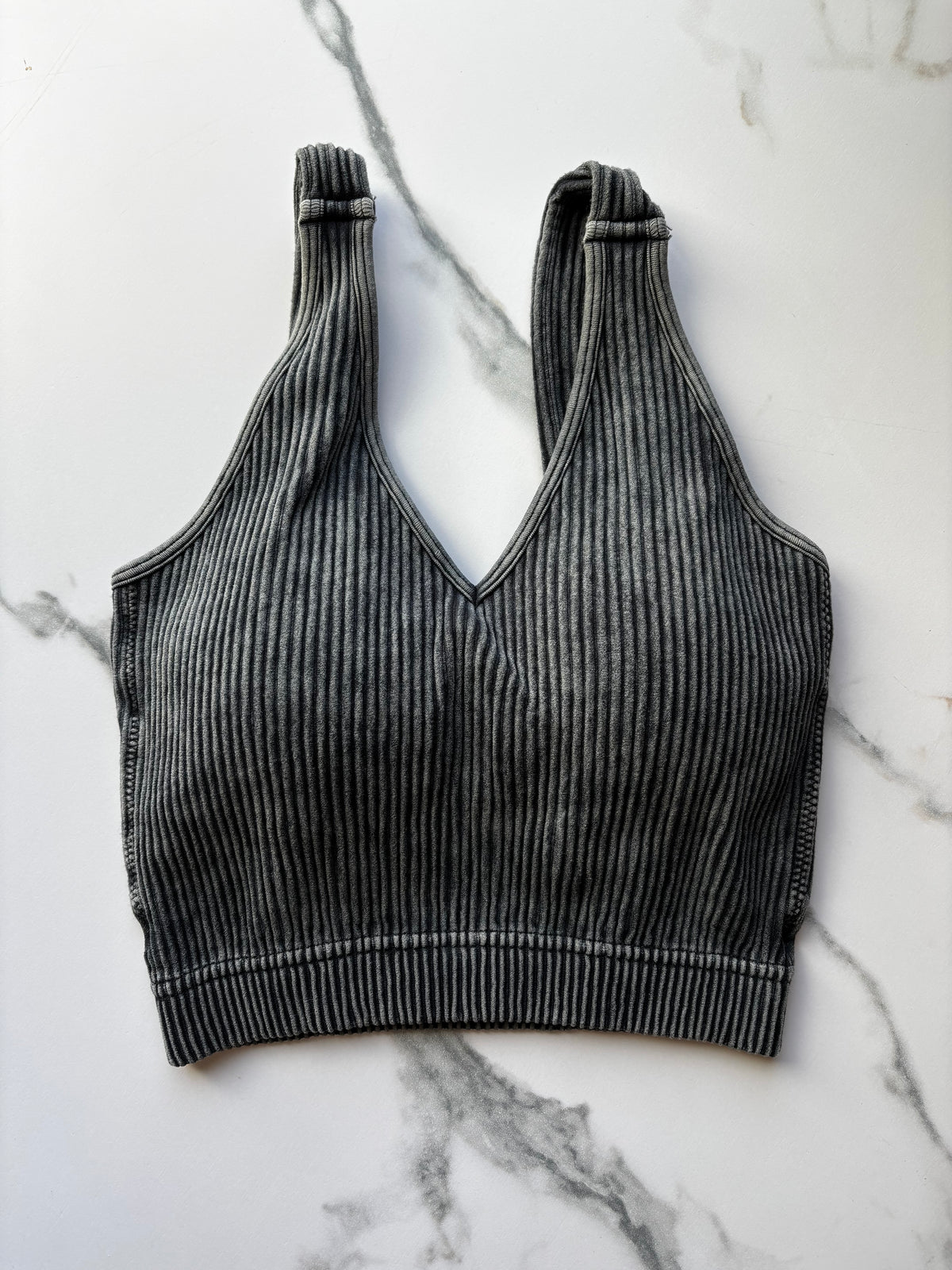 Ribbed Bra Tank - Ash Black