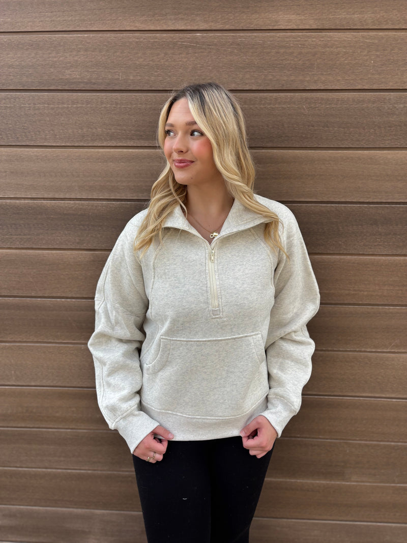 Oatline Half-Zip Sweatshirt - Heather Bone