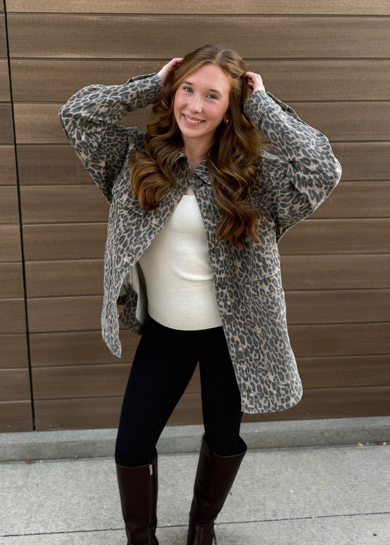 Hidden Jean Cheetah Oversized Shacket